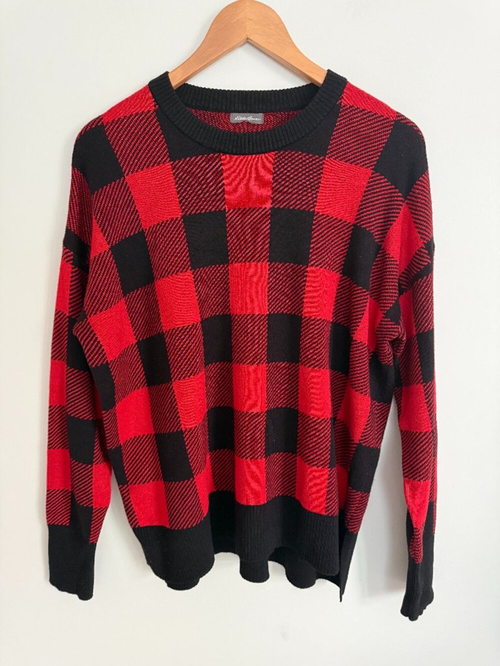 Eddie Bauer Women Red Black Buffalo Long Sleeve Pullover Sweater Top Size
